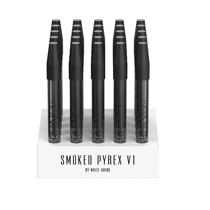 White Rhino - Premium Smoked Pyrex V1 Dab Straw With Silicone Cap (25ct)