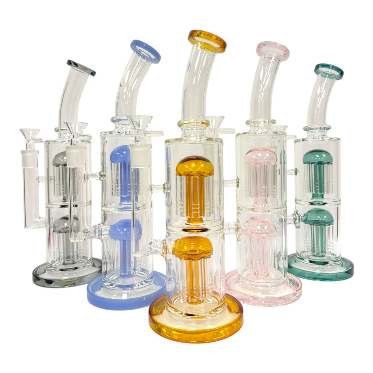 Glass Water Pipe - Double Colored Jelly Perc (12")