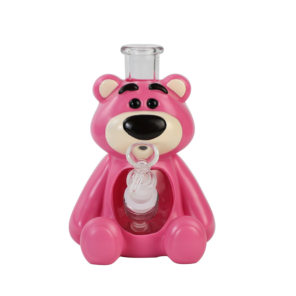Glass Water Pipe - Pink Bear (7")