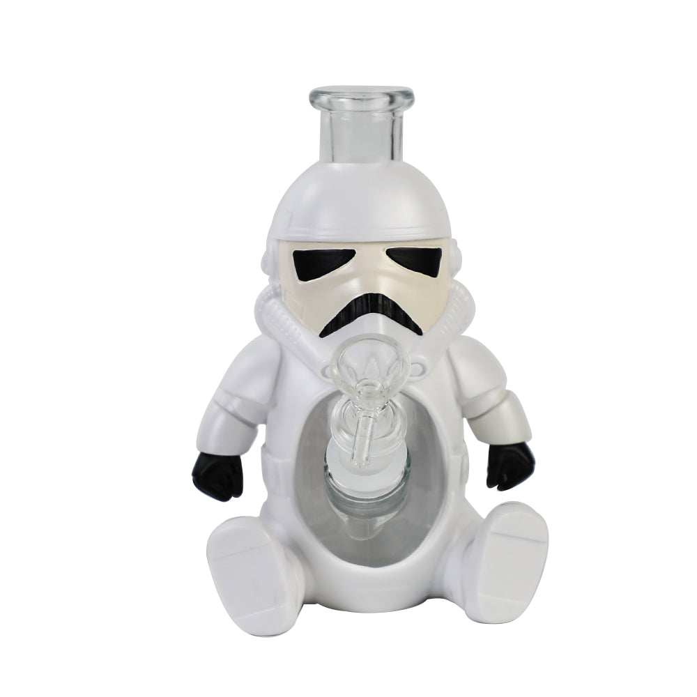 Glass Water Pipe - White Troop (7")