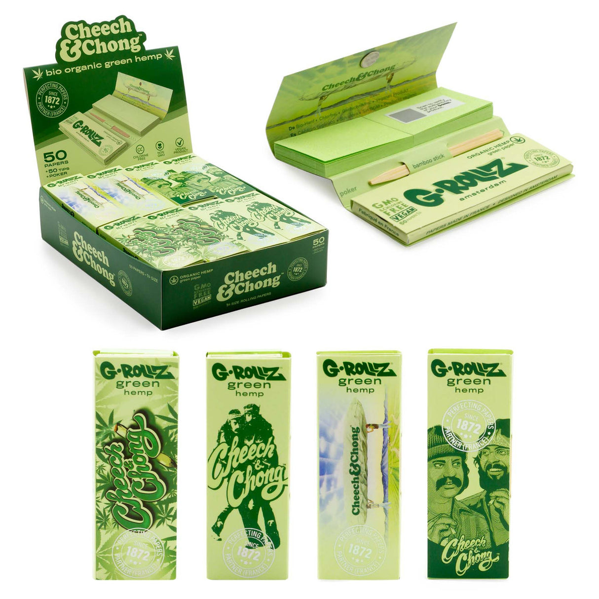 G Rollz Cheech and Chong Papers - Bio Organic Green Hemp (1 1/4 Size)