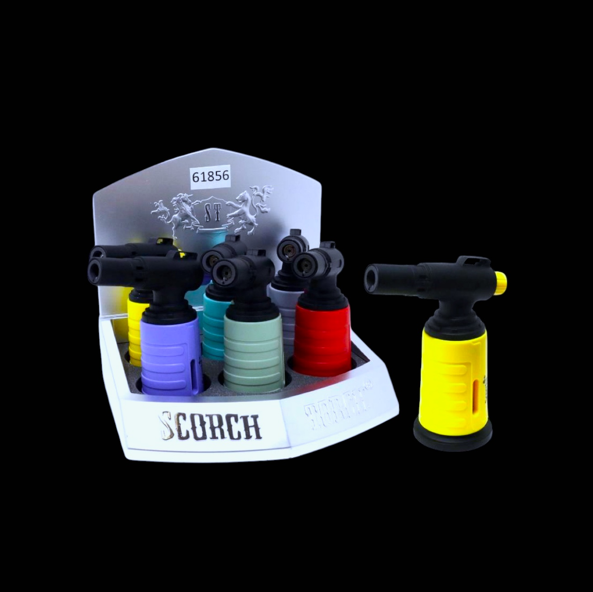 Scorch Torch - Powerful Single Torch Cylindrical Lighter with Push Ignition Button and Flame Lock (6pcs)