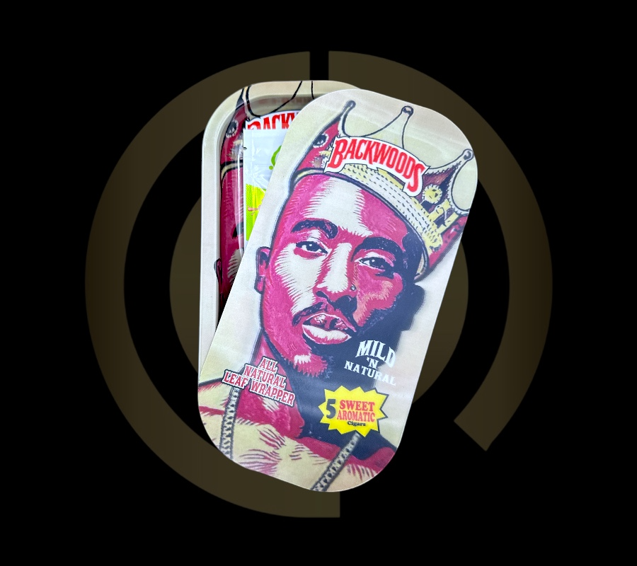 Slim Metal Rolling Tray w/ 3D Magnetic Lid - King of Rap