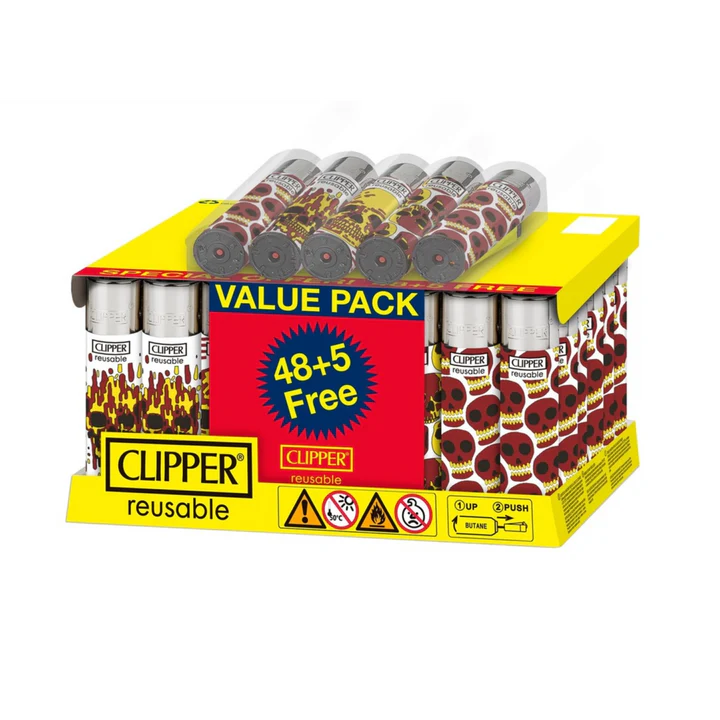 Clipper Lighters - Skulls Fire + 5 Free (53pcs)