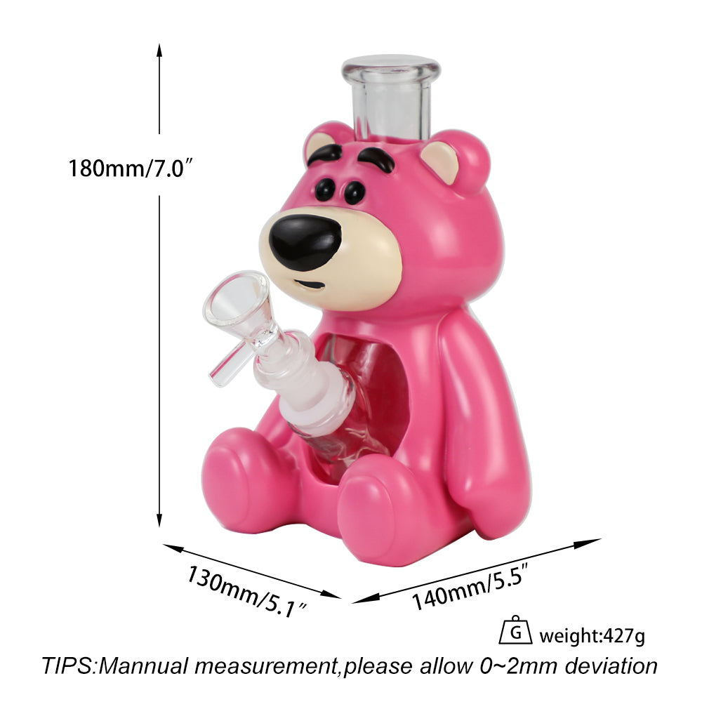 Glass Water Pipe - Pink Bear (7")