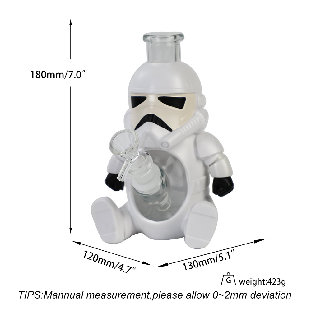 Glass Water Pipe - White Troop (7")