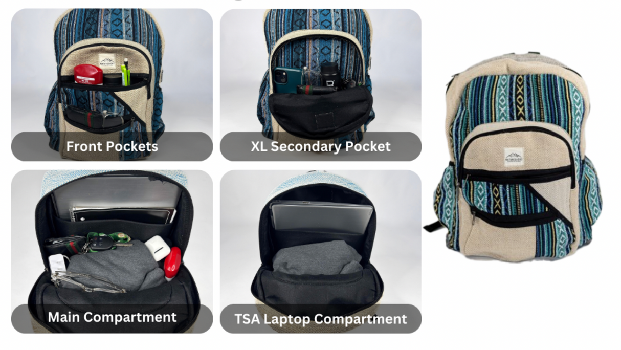 Nature Sacks - Handcrafted Hemp Backpack - Red Design