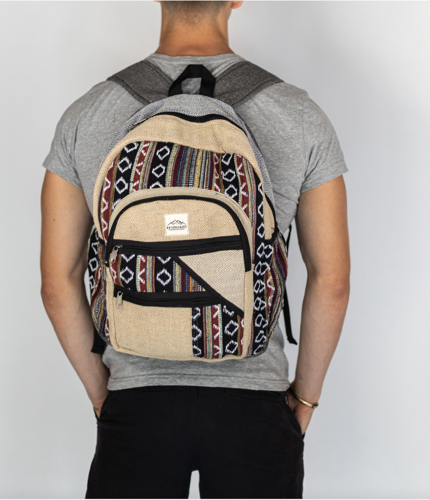 Nature Sacks - Handcrafted Hemp Backpack - Black Design