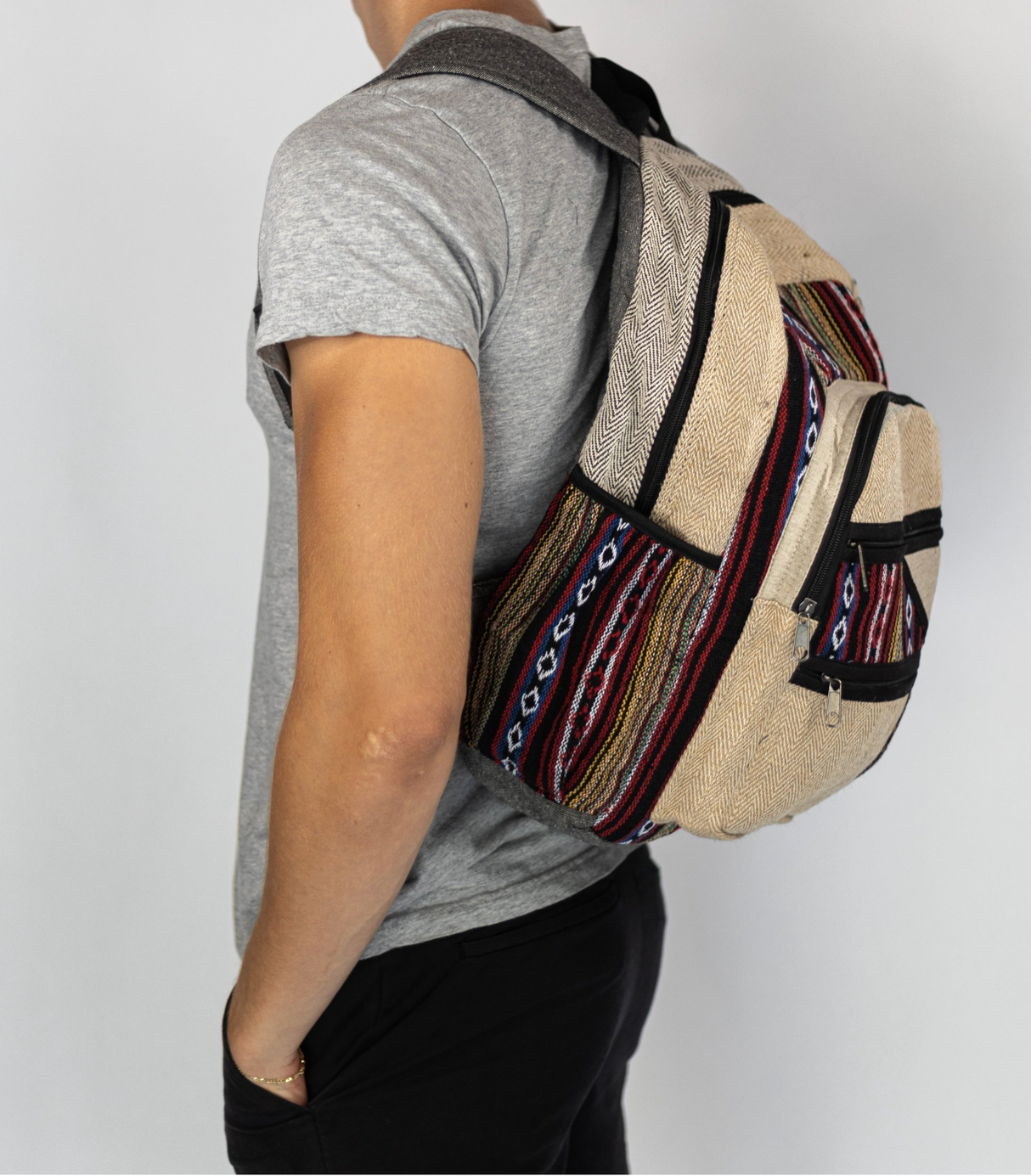 Nature Sacks - Handcrafted Hemp Backpack - Red Design