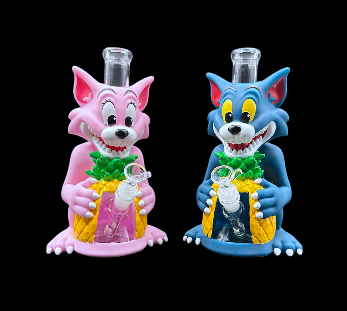 Glass Water Pipe - Crazy Cats (11")