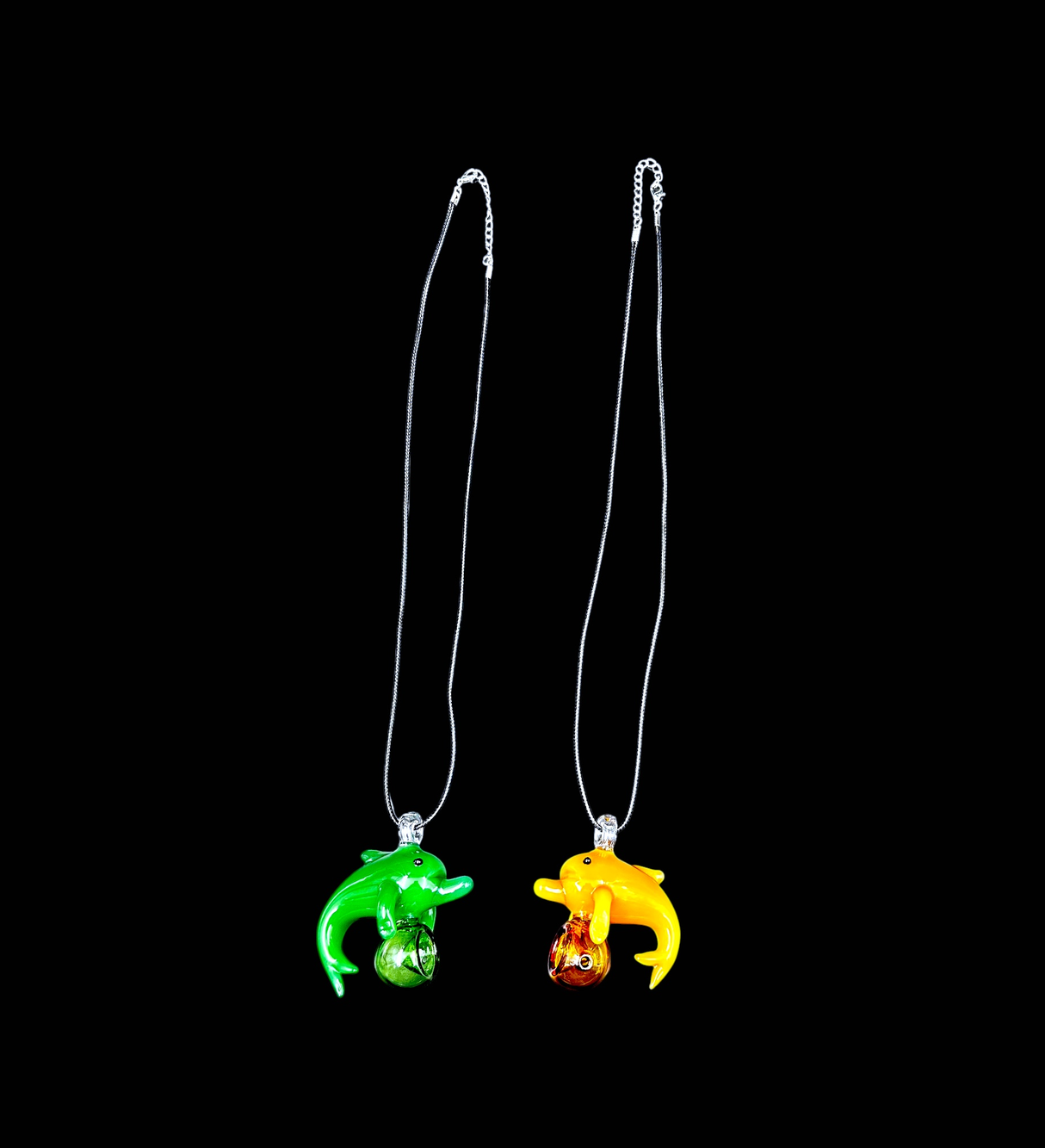 Glass Hand Pipe Necklace - Dolphin w/ Solid Ball