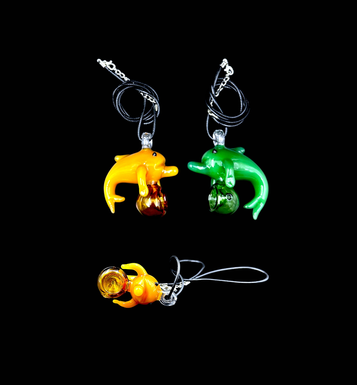 Glass Hand Pipe Necklace - Dolphin w/ Solid Ball
