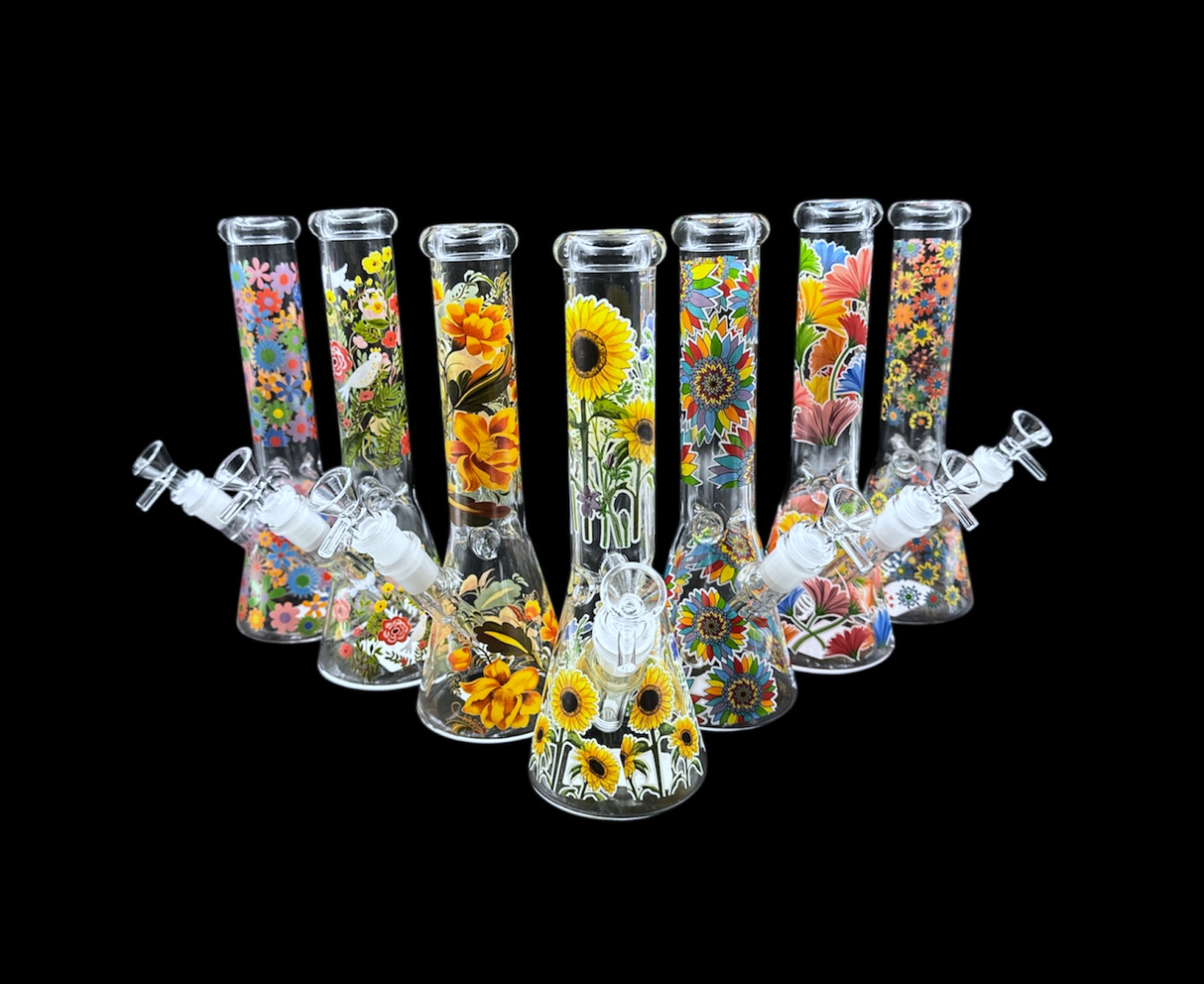 Glass Water Pipe - Flower Mix (10")