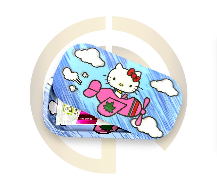 Slim Metal Rolling Tray w/ 3D Magnetic Lid - Flying Kitty