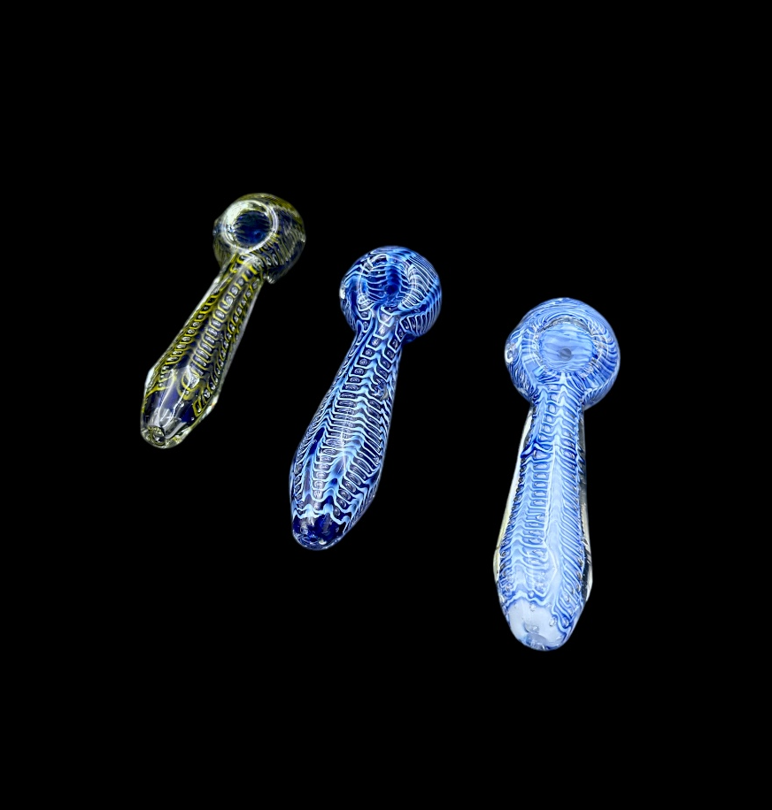 Glass Hand Pipe - Blue Bubbles (5.5")