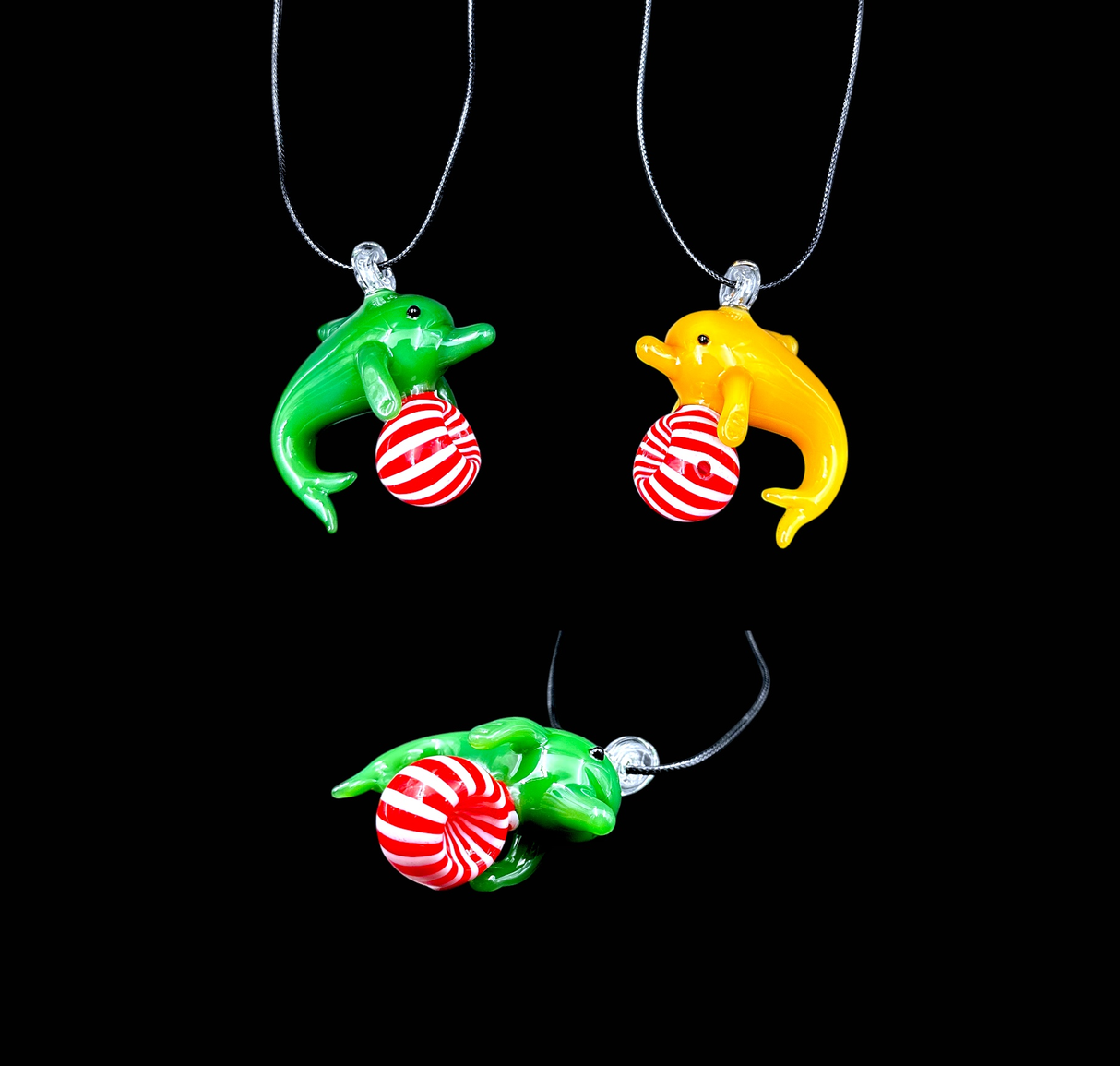 Glass Hand Pipe Necklace - Dolphin w/ Colorful Ball