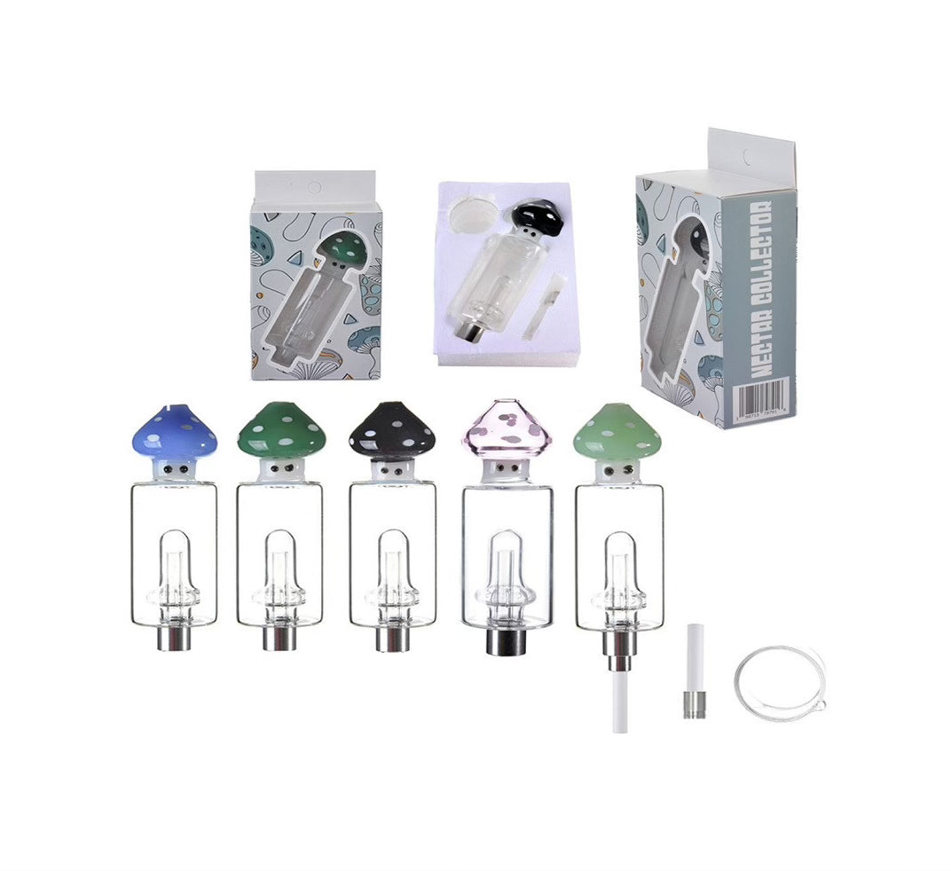 Glass Nectar Collector - Mushroom w/ Screw In Ceramic Nail (6.5")