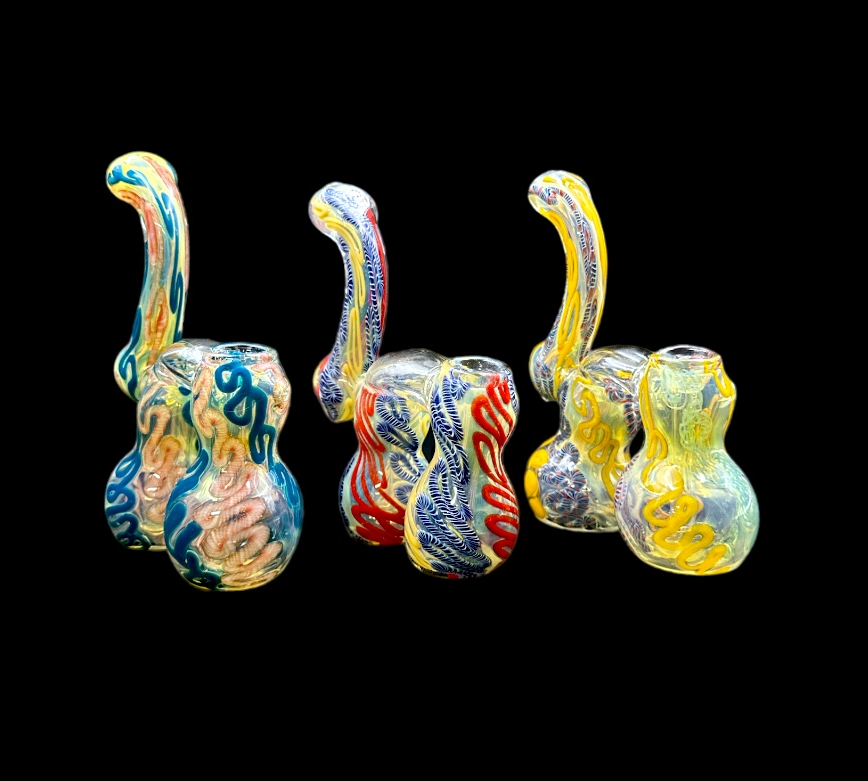 Glass Bubbler - Double Chamber Squiggly (7")