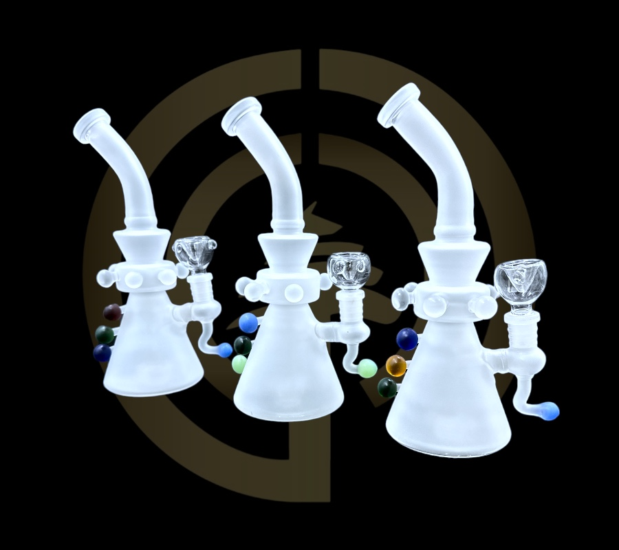 Glass Water Pipe - Frosted Beaded Cage (9")