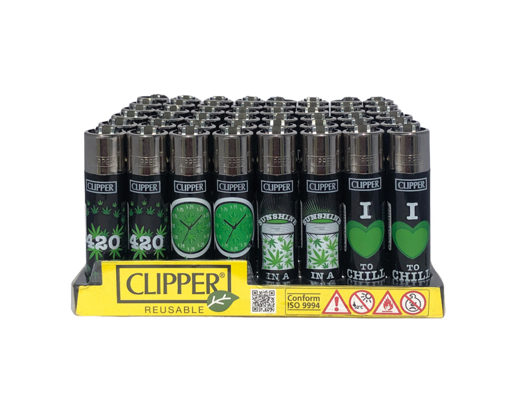 Clipper Lighters - Green Leaves (48pcs)