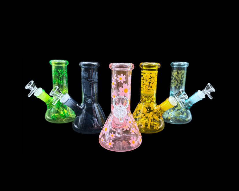 Glass Water Pipe - Mini Colorfuls w/ Designs (6.5")