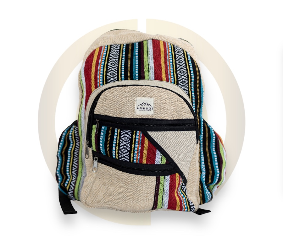 Nature Sacks - Handcrafted Hemp Backpack - Rainbow Design