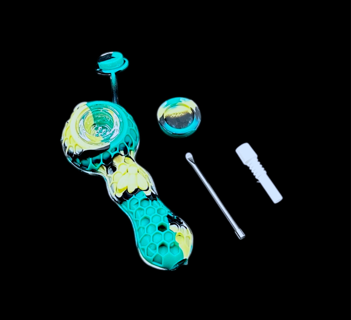 Silicone Hand Pipe w/ Nectar Collector - Honey Comb (4.5")