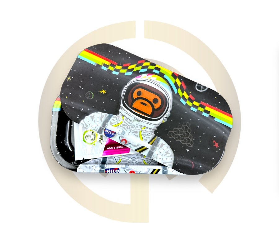 Slim Metal Rolling Tray w/ 3D Magnetic Lid - Space Monkey