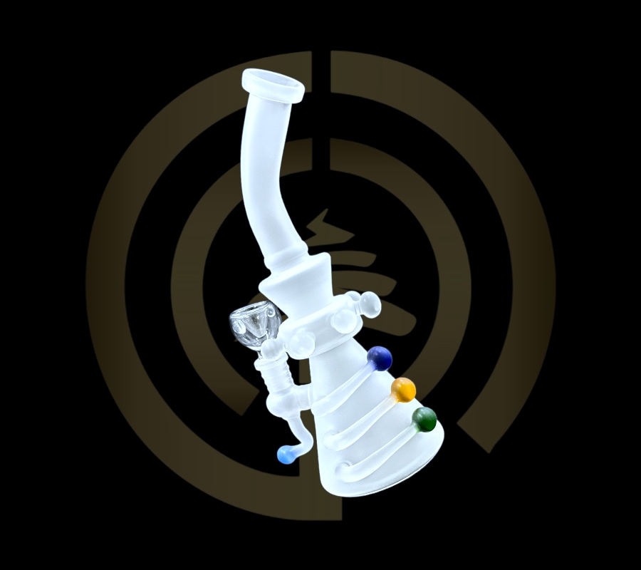 Glass Water Pipe - Frosted Beaded Cage (9")