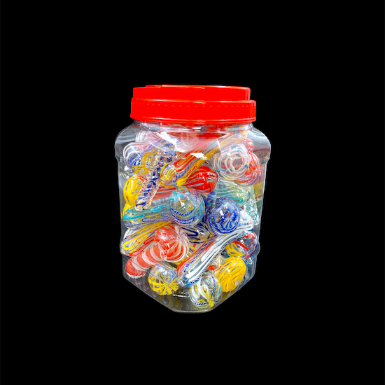 Glass Hand Pipe Jar - Swirls and Cones (4")(32ct)