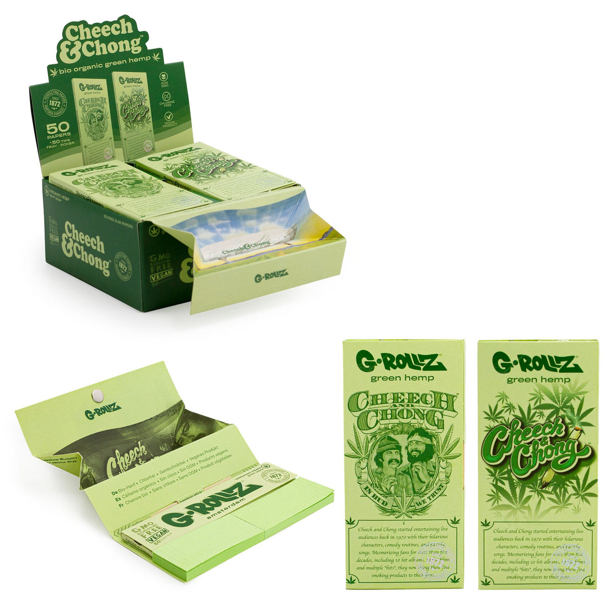 G Rollz Cheech and Chong Papers - Bio Organic Green Hemp (King Slim Size)