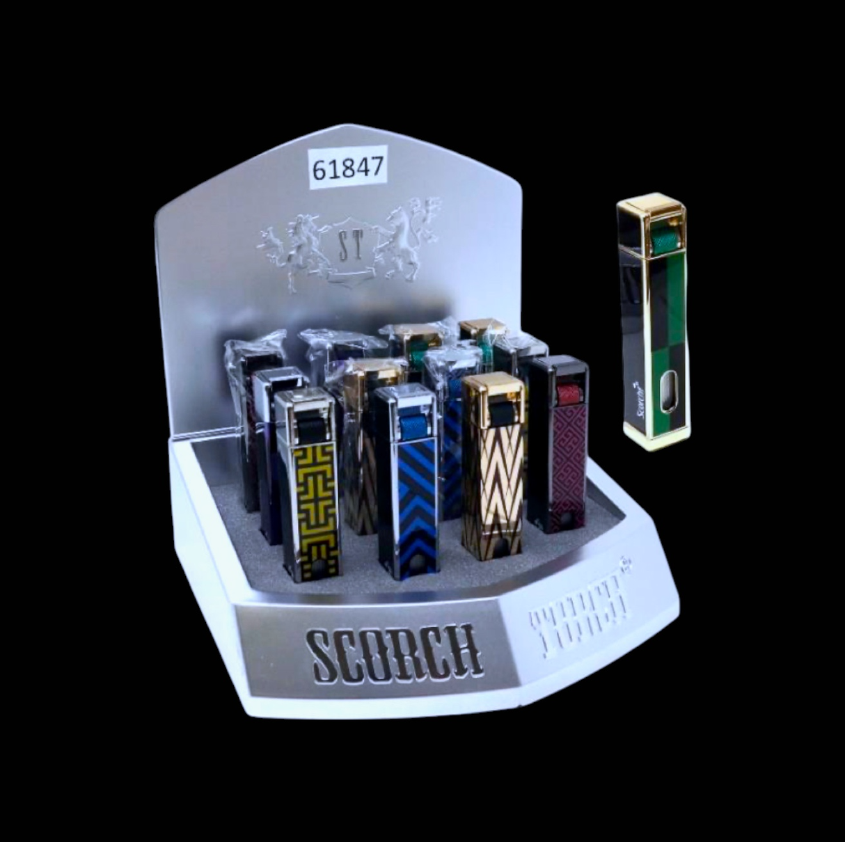 Scorch Torch - Single Torch Rectangular Column Shape Lighter Assorted Designs (12pcs)