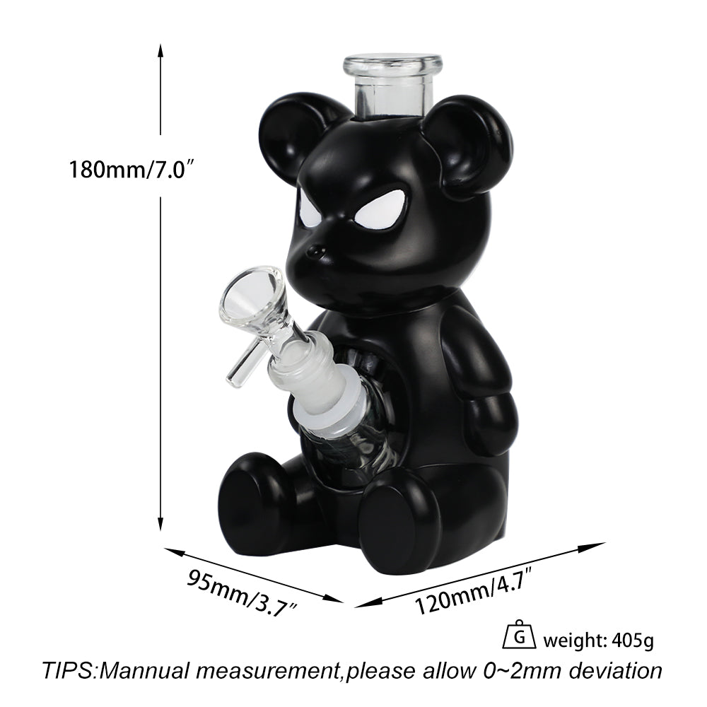 Glass Water Pipe - Black Bear (7")