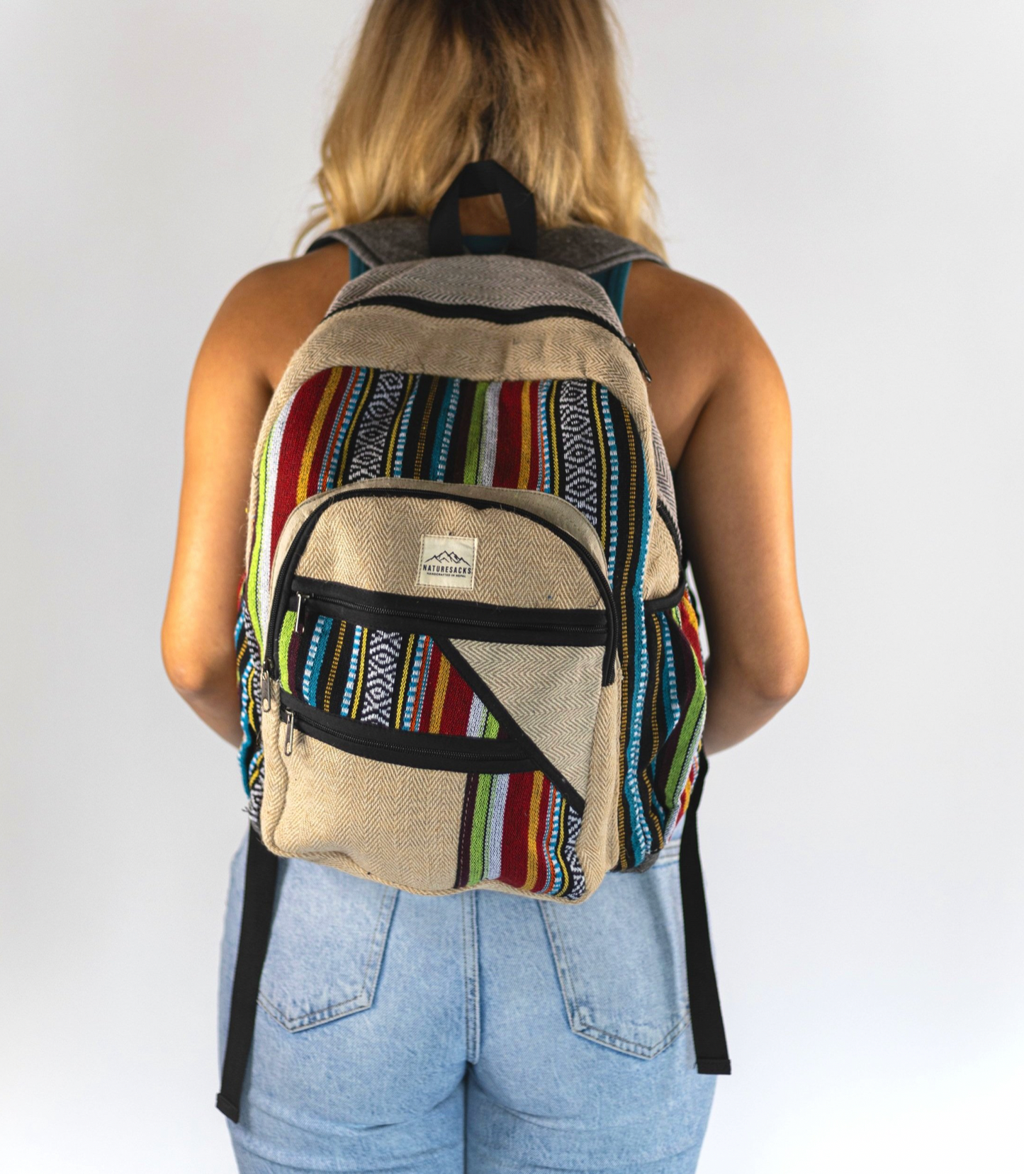 Nature Sacks - Handcrafted Hemp Backpack - Rainbow Design