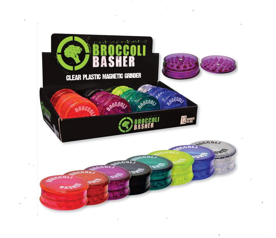 BROCCOLI BASHER GRINDER  12CT DISPLAY -CLEAR PLASTIC MAGNETIC