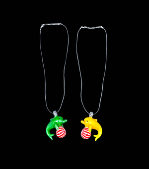 Glass Hand Pipe Necklace - Dolphin w/ Colorful Ball