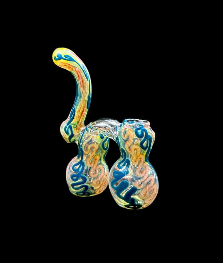 Glass Bubbler - Double Chamber Squiggly  (7")