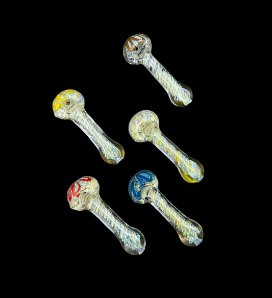 Glass Hand Pipe - Silver Fumed Swirls (3")