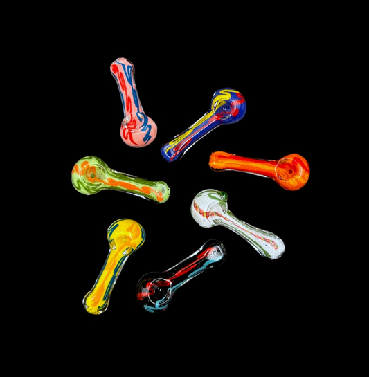 Glass Hand Pipe - Colored Slashes (3")
