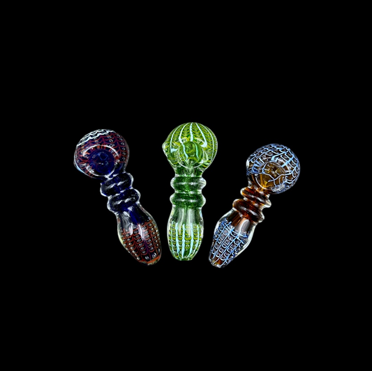 Glass Hand Pipe - Colorful Webs (4")