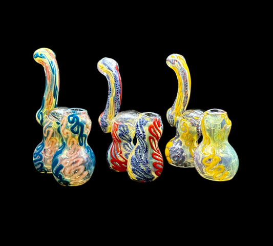 Glass Bubbler - Double Chamber Squiggly  (7")