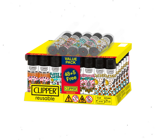 Clipper Lighters - Skull Tattoo (48pcs w/ 5 Free Lighters)