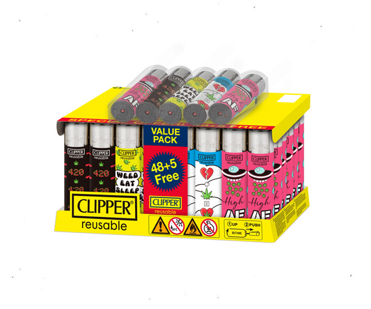Clipper Lighters - Weedy Tricks (48pcs + 5 Free Lighters)