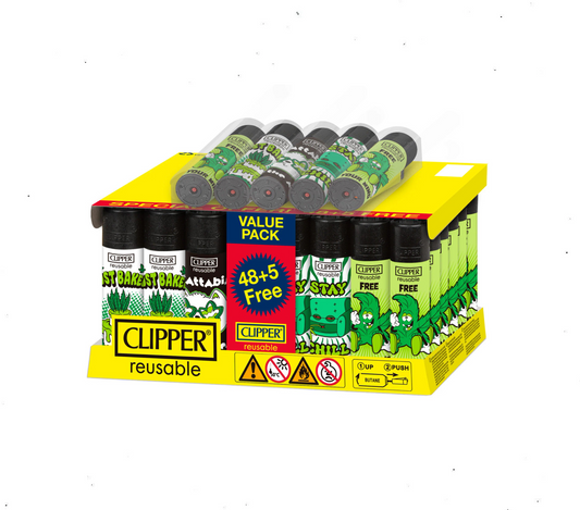 Clipper Lighters - Weedy Statements (48pcs w/ 5 Free Lighters)