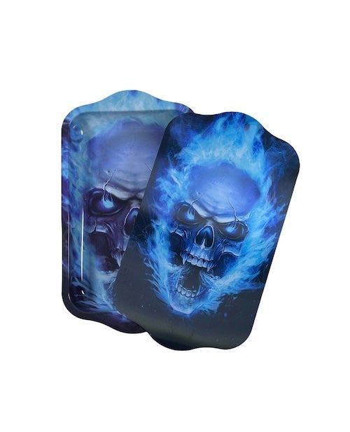 Metal Rolling Tray w/ 3D Magnetic Lid - Blue Skull