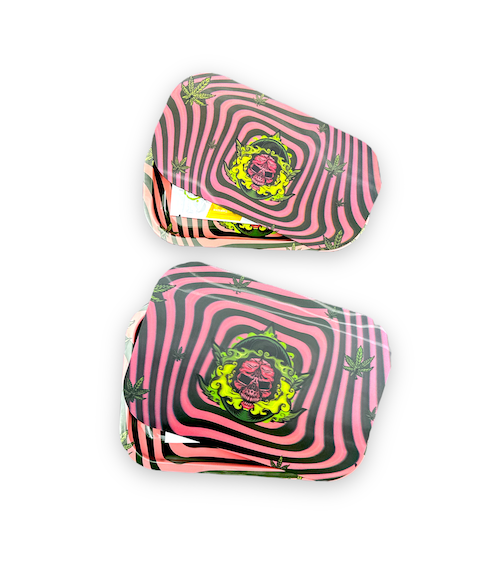 Metal Rolling Tray w/ 3D Magnetic Lid - Pink Skull