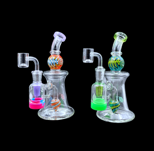 Crystal Glass - Wig Wag Spiral Perc Reclaim Recycler (7.5")